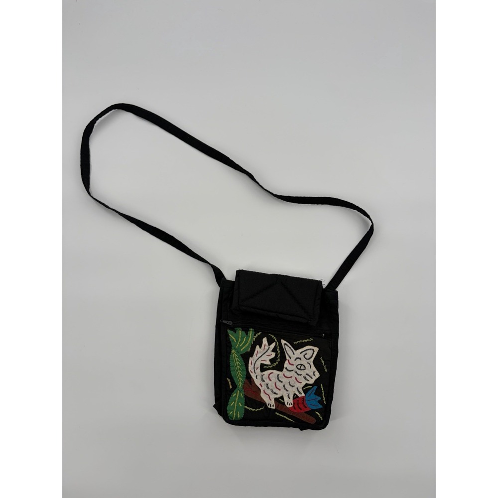 Panama Mola Hand Stitched Animal Applique Crossbody Shoulder Bag Folk Art Purse